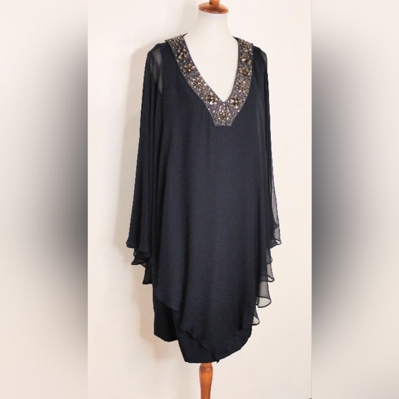 TERI JON NAVY SILK SPECIAL OCCASION DRESS NWT - Picture 10 of 12